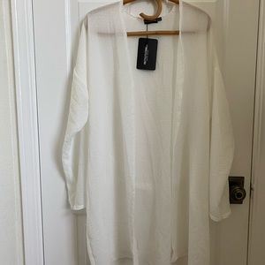 White Crinkle Beach Cover Up, Long Sleeve, Swim, 4